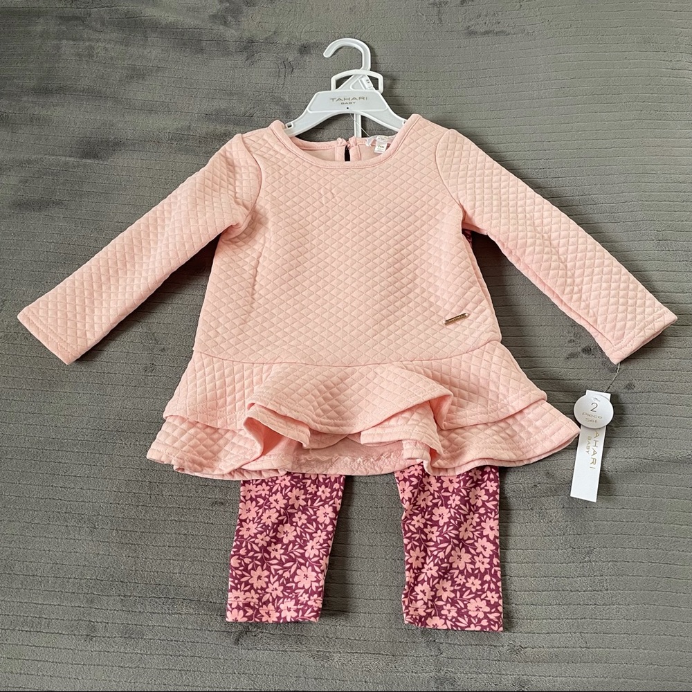 Tahari Baby Girl 2 piece outfit pink w/ leggings 24 M